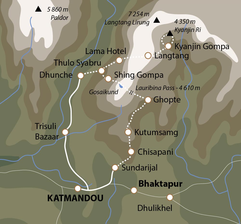 Carte du trek Langtang Gosaikund