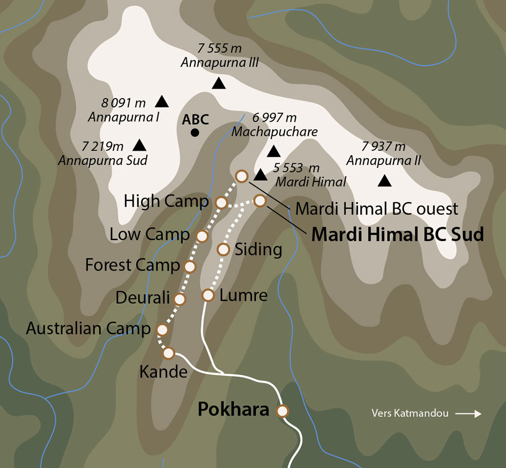 Carte du trek du Mardi Himal au Népal