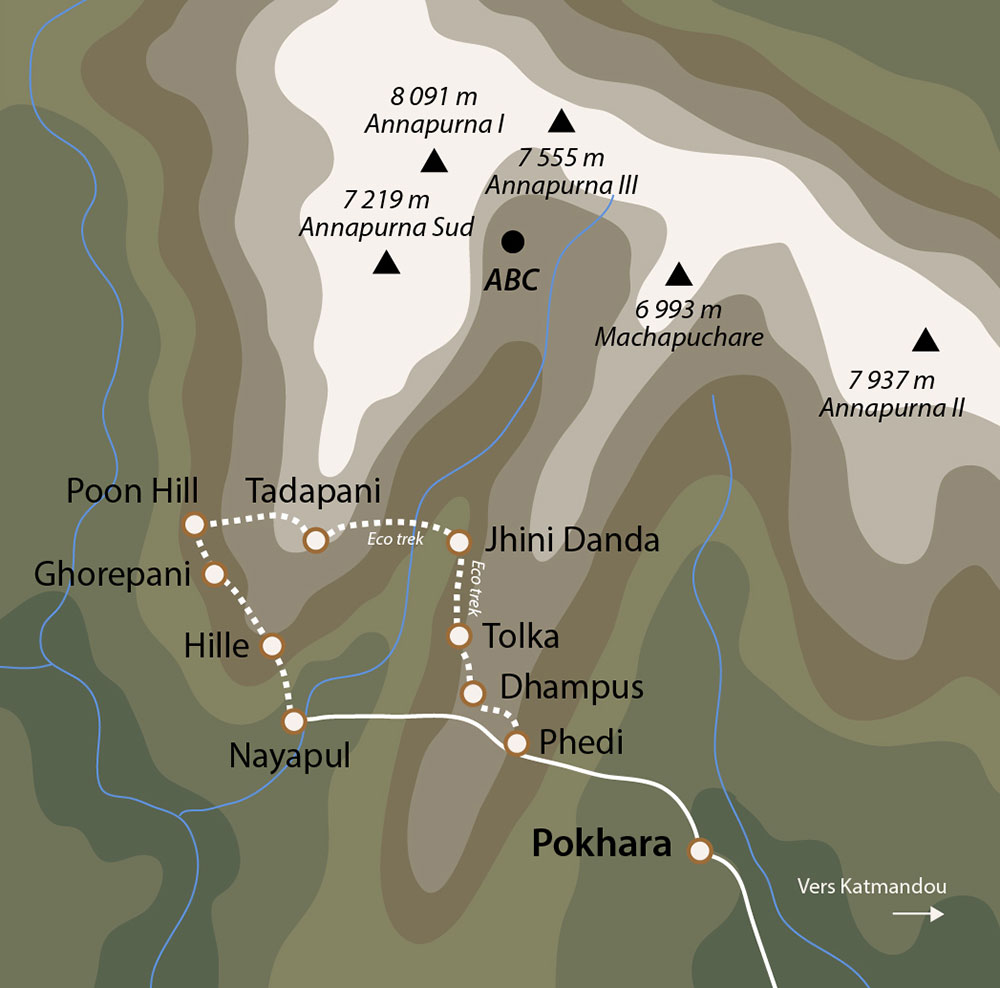 Carte de l'éco trek du Poon Hill au Népal